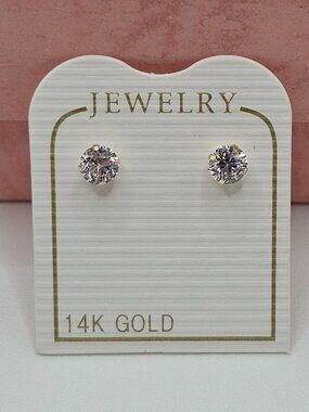 14KT Gold Round CZ Screw Back Earrings April 4mm